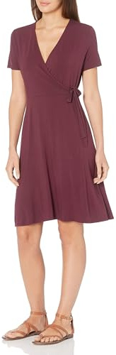 Amazon Essentials Abito Avvolgente a Maniche Corte Donna, Bordeaux, M