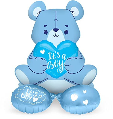 Folat 65860 Luftballons Bär Junge Blau 61 cm - Stehender Ballon, süßes Ballon-Set, Baby Boy Luftballon, Folienluftballon für Babyparty, Geburt, Kindergeburtstag, Geschenk-Deko