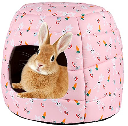 RANYPET Large Rabbit Bed House Foldable Winter Warm Bunny Hideout Cave for Guinea Pig Squirrel Ferret Hedgehog Chinchilla Cozy Cage Accessories