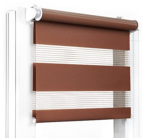 Fenster DEKOR - Rollos für Fenster Braun - Klemmfix Rollo ohne Bohren B30 x H120 cm - Doppelrollo mit Einer Breiten Auswahl an Größen und Farben - Blickdichte Rollos, einfach zu montieren