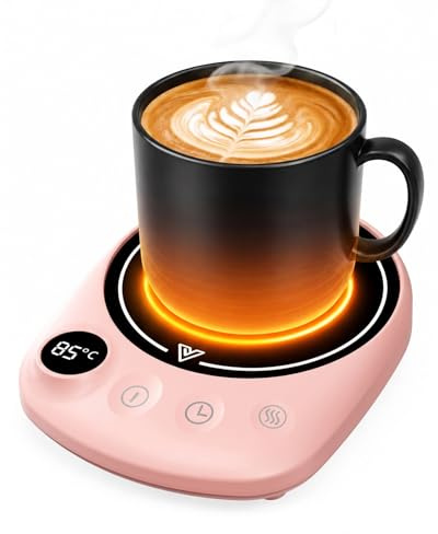 Tassenwärmer Kaffeewärmer für den Schreibtisch automatische Abschaltung, intelligenter Kerzenwärmer mit 4 Temperatureinstellungen, elektrischer Getränkewärmer für Kaffee, Kakao, Tee (rosa)