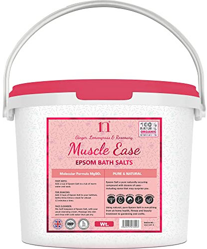 Scented Epsom Salt Muscle Ease Salts with Ginger, Lemongrass & Rosemary Bucket Food Grade Magnesium Sulphate Foot Soak Salts Bath Epsom Salts (Ginger, Lemongrass & Rosemary, 5KG)