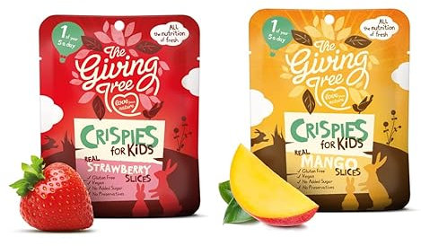 The Giving Tree Freeze Dried Fruit I NEW KIDS Crispies I No Added Sugar, Vegan & Gluten Free I Healthy Snacks For Kids I Strawberry, Mango, Peach & Pineapple Mix Pack 10g (3 of Each Flavour)
