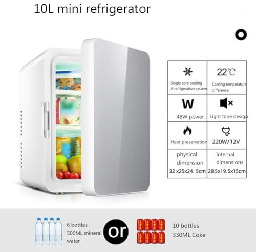 BLUNOA 10L Mini Fridge For Bedrooms Small Freezer Makeup Mini Refrigerator Food Heater Beverage Cooler Portable Compact Personal Fridge AC+DC Compatibility For Home Office Car Fridge (Size : Silver)