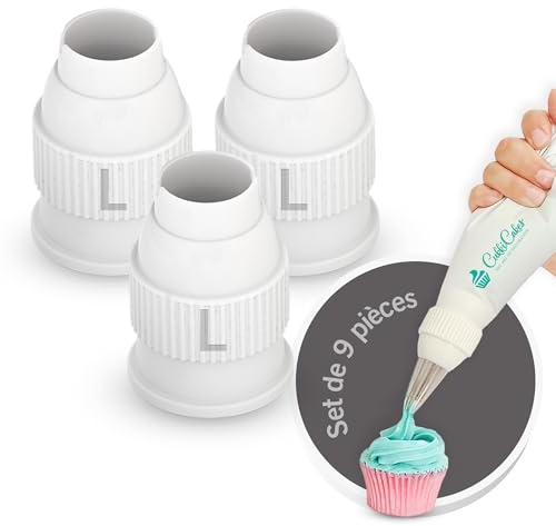 CukkiCakes Set de Acopladores de 3pcs para Boquillas Manga Pastelera Profesional Desechable y Reutilizable - Utensilio Ideal para Kit Reposteria. Churreras para Churros, Cupcakes, Tartas,Talla L