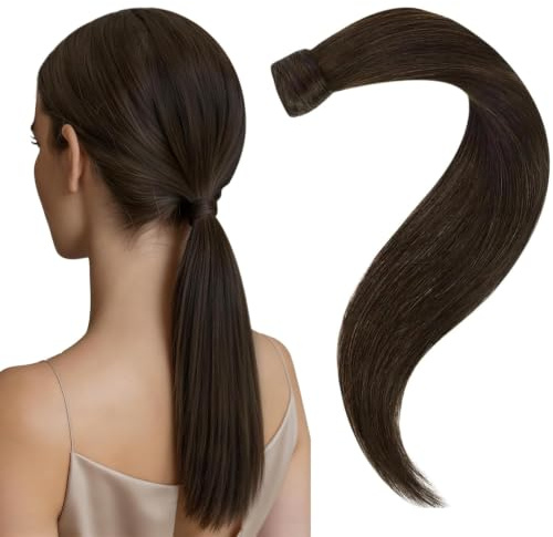 Easyouth Echthaar Zopf Braun Extensions Pferdeschwanz Echthaar Dunkelbraun 35 cm 70g Pferdeschwanz Haarteil Echthaar Remy Naturlich #2