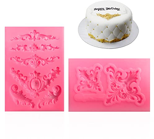 PFLYPF Moldes en Relieve de 2 Piezas, Pastel de Fondant, Vintage Europeo, decoración en Relieve, Molde de Silicona líquida, decoración para Hornear Chocolate