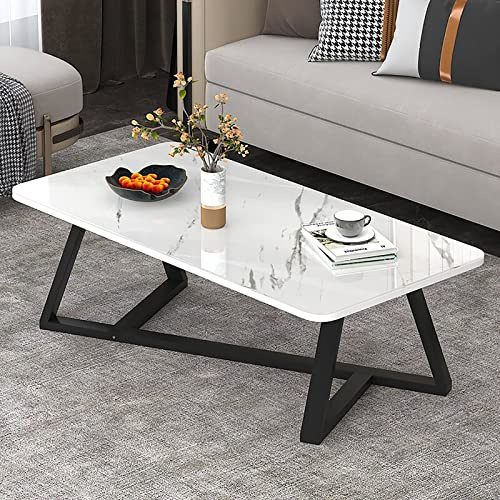 Couchtisch aus Glas, moderner rechteckiger Couchtisch & Beistelltisch aus Kunstmarmor mit schwarzem Metall-Basisrahmen, moderne Wohnzimmer-Tisch-Sets für Wohnung, kleiner Raum