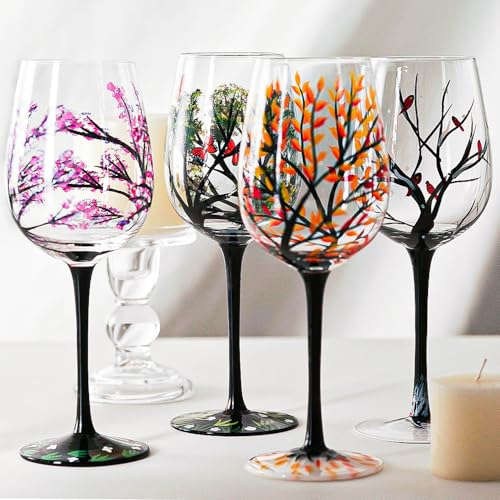 Calice di vetro quattro stagioni dipinto a mano, calice da vino rosso, calice da champagne, bicchiere da birra per uso domestico di alta qualità (tazza Gaojiao)