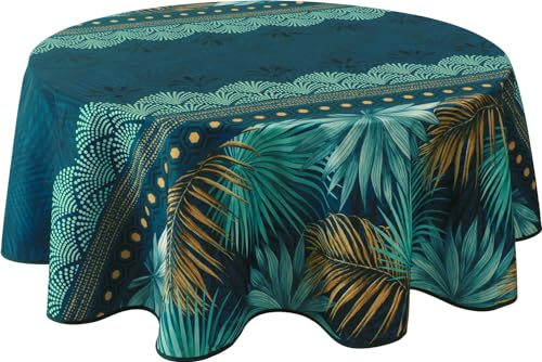 Le Linge de Jules Nappe Anti-Taches Paraiso - Ovale 150 x 240 cm, Bleu, Vert, Moutarde
