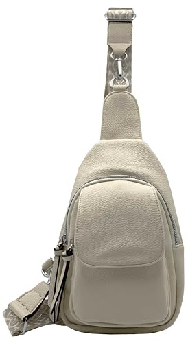 stylx Sling Bag Brusttasche, Crossbody Umhängetasche Damen veganes Leder,Schultertasche Schulterrucksack Geldbörse für Reisen/Einkaufen mit Gitarren Muster Band (beige3)