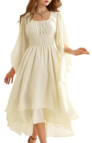 SCARLET DARKNESS Vestido de corsé renacentista para mujer, vestido medieval de vuelo con dobladillo alto y bajo, albaricoque, L
