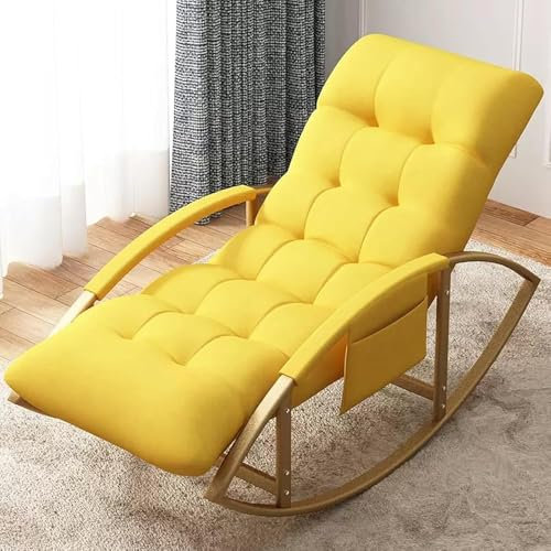 Freizeit-Schaukelstuhl und Fußhocker-Set, Wohnzimmer, bequemer Bogen, weiches Kissen, Schaukelstuhl, atmungsaktiver Schaukelstuhl für Schlafzimmer, moderne Armlehnen, Gartenliege, mit S (Farbe: Gelb +