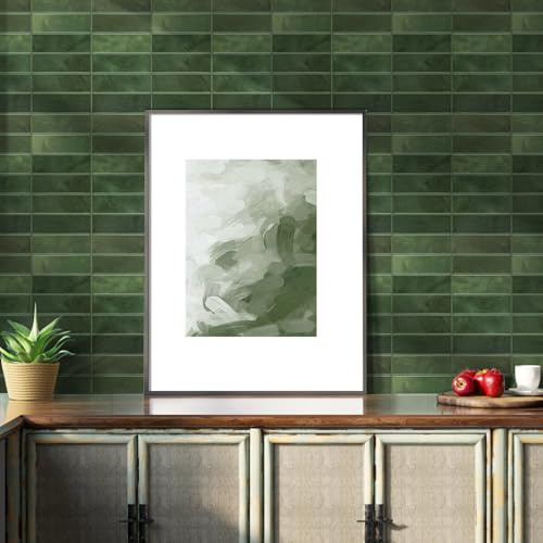 Alwayspon 10 Sheet 12''x12inch Green 3D Vinyl Wall Tile Sticker Transfers, Peel and Stick Self-Adhesive Waterproof Splashback Stick on Tile Decals for Kitchen Bathroom Wall