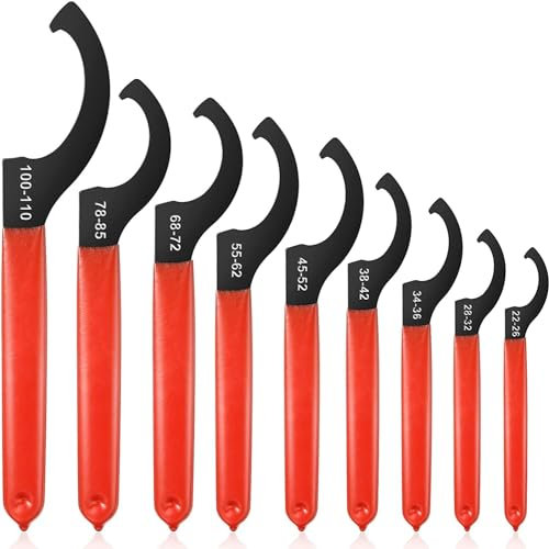 MALLOOM 9 Pièces Clé à Crochet Molette jeu de Clés à Ergots Clé à Crochet C Contient 9 Tailles Outil de réglage pour Système de Suspension et Réglages des Amortisseurs
