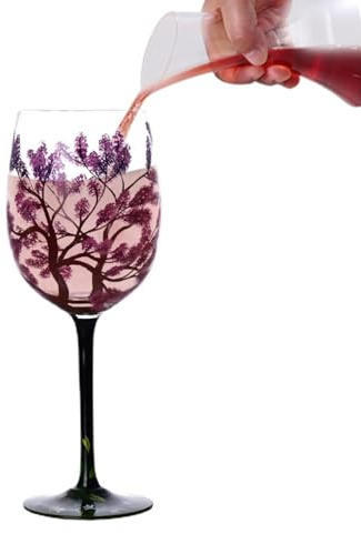 Tree Artisan, bicchieri da vino decorativi dipinti a mano, 4 stagioni, 450 ml, bicchieri da vino dipinti a mano, bicchieri da vino rosso con design unico per gli amanti del vino