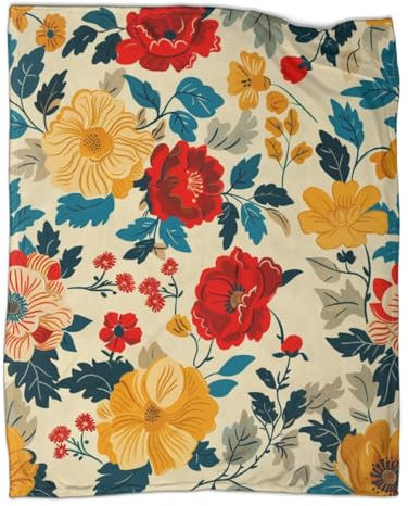 Boho -Stil Kuscheldecke 50x60inch(127x152cm),weich & Warm,extra Flauschig Als Sofadecke Blumenthema Wohndecke Yogadecke Tagesdecke,Plüsch Sofaüberwurf