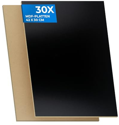 PEGBOARD MDF Zuschnitte 42 x 30 x 0,3cm 30er Set | 10/20 / 30 Stück MDF-Platten 3 mm einseitig schwarz lackiert - mdf 3mm für Lasergravur, CNC-Bearbeitung, Fräsen, Basteln | Made in Germany