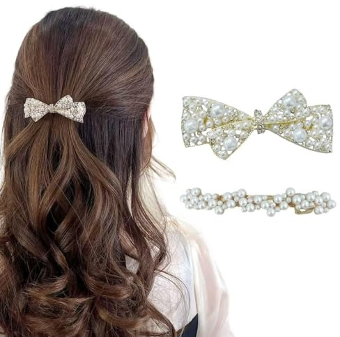 Ypkia 2 Stück perlen Haarspangen Damen Dünnes Haar Automatisch Haarspange Klein Haar Clips Set Für Frauen und Mädchen