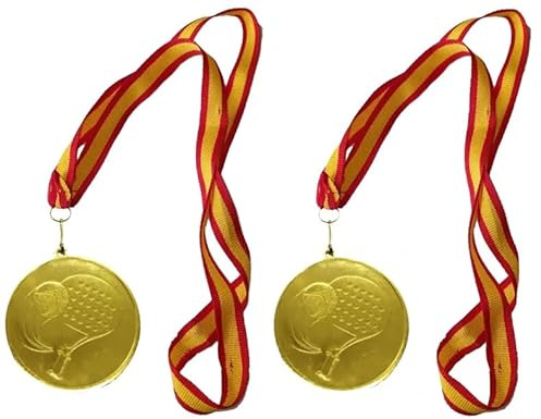 2 Medallas de Padel metalicas de 7 cm de diametro con Cinta de España de 2,2cm de Ancho
