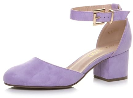 AJVANI Womens Ladies Low mid Block Heel Ankle Strap Mary Jane Court Shoes Sandals Size