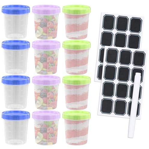Marjoramy Set da 12 Mini Contenitori con Coperchio 120ML, Contenitori per Alimenti senza BPA con Scala di Misurazione,incluye Pegatinas y Marcador, ideales para Cocina, Especias y Salsas