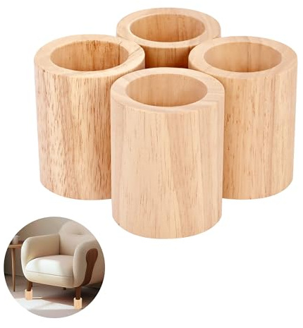 ohbien 4Pcs Cylinder Wood Bed Risers, 5cm Extra Height Furniture Leg Risers Heavy Duty Extender Risers Natural Wood Feet Chair Raiser for DIY Painting Sofa Couch Chair Table (Inner Diameter 40mm)