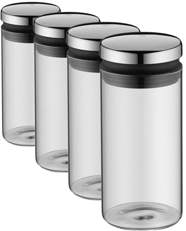 WMF Depot Vorratsdose Glas 1l, Höhe 21,5 cm, Vorratsglas mit Deckel, Kaffeebohnen Behälter, Müslidose, Frischhaltedose mit große Einfüllöffnung (Packung mit 4)
