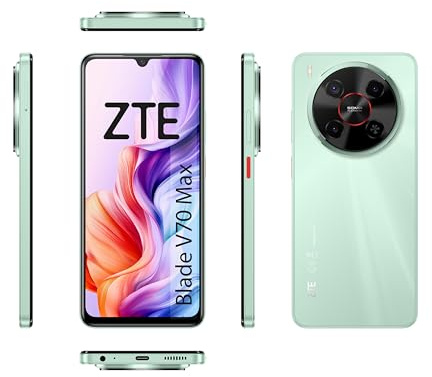 ZTE Blade V70 MAX, Smartphone Libre, 4GB+256GB, Pantalla HD+ 6,9 120Hz, Cámara 50MP con IA, Batería 5000mAh, Carga Rápida 18W, Android 15, Incluye Funda y Protector, Verde