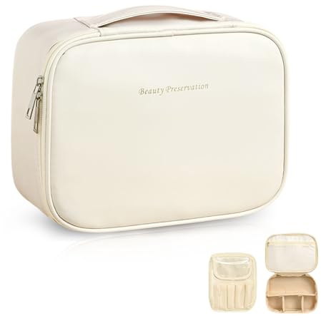 Kosmetiktasche Damen Reise Kulturbeutel Mädchen PU Leder Schminktasche mit Griff Make Up Tasche Groß Reisekulturbeutel Cosmetic Bag Beauty Tasche Wasserdicht Waschtasche Tanzen Makeup Bag Organizer