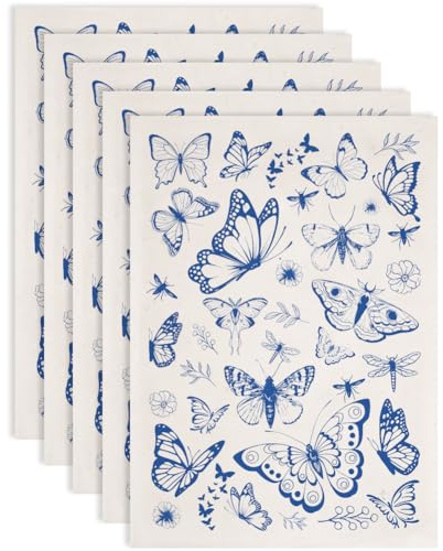 SUPERDANT 5 Stück Schmetterlings Unterglasur Transfers Für Töpferwaren Flowern Transfer Aufkleber Keramik Aufkleber Blaues Unterglasur Transfer Papier Für Porzellan Überglasur 52x37cm
