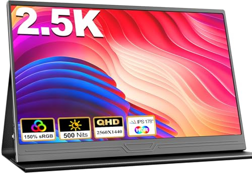 CUIUIC 2.5K Portable Monitor, 500 Nits 150% sRGB 2560x1400 QHD IPS 15.6 Eye Care HDR Display USB-C HDMI External Second Screen w/Smart Case for Mac Laptop Phone PC PS4/5 Xbox Game Console