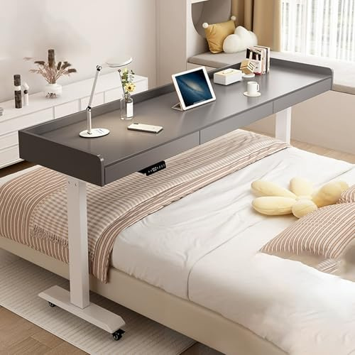 Tavolo da letto regolabile in altezza, mobile con cassetto per laptop, postazione di lavoro su ruote, perfetto per casa, camera da letto e uso medico