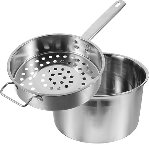 UKCOCO Louche à Passoire 22 Cm En Acier Inoxydable Perforée 0,8 Cm Passoire à Nouilles Domestique Pratique Cuisine Quotidienne Équipée D’un Manche Ergonomique Ensemble Bassin 22 Cm