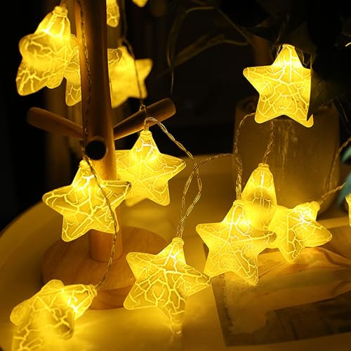 Sunshine smile Lichterkette Sterne,3M 20 LED Warmweiß Lichterkette Batterie,Sterne Lichterketten,LED Dekolicherkette für Schlafzimmer,Garten,Hochzeit,Geburtstag,Weihnachten