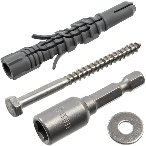 AERZETIX - Kit de 20 chevilles Ø8x60 mm en nylon + 20 vis tirefond Ø5x60 mm inoxydable A2 + 20 rondelles larges A2 pour boulon M5 + 1 douille embout de vissage à 6 pans creux 1/4 SW8