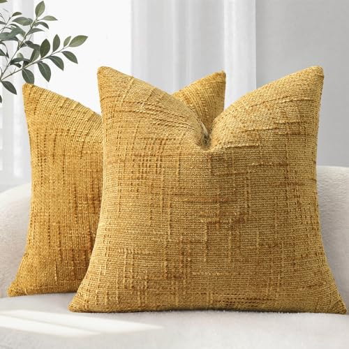 YCOLL Kissenbezug 40x40 2er Set Sofakissen aus Weichem Chenille Stoff Kissenbezüge Gelb Dekokissen Sofa & Wohnzimmer Dekokissenbezüige für Gemüitliche Heimdekoration Zierkissenbezüge