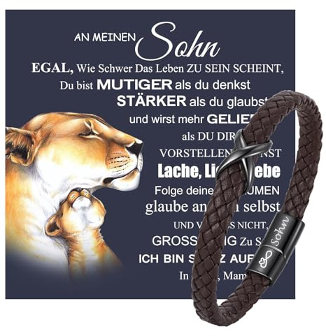 Armband Herren Mutter Sohn Geschenk - Lederarmband Männer mit Unendlichkeitszeichen Armbänder für Mein Sohn mit Spruch von Mama Papa, 18. Geburtstag Junge Geburtstagsgeschenk für 16 19 21 Jährige