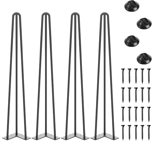 SMARTSTANDARD 28 Inch Hairpin Table Legs, 3 Steel Rods (Black, 4PCS)