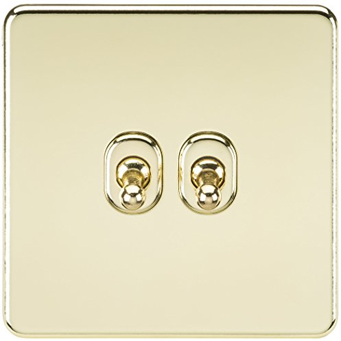 Knightsbridge SF2TOGPB Screwless 10A 2G 2-Way Toggle Switch - Polished Brass