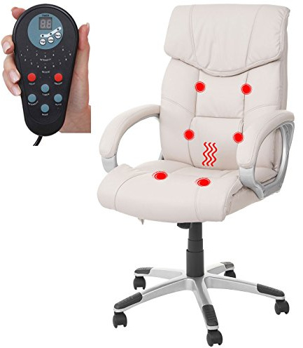 Mendler Massage-Bürostuhl HWC-A71, Drehstuhl Chefsessel, Heizfunktion Massagefunktion Kunstleder - Creme