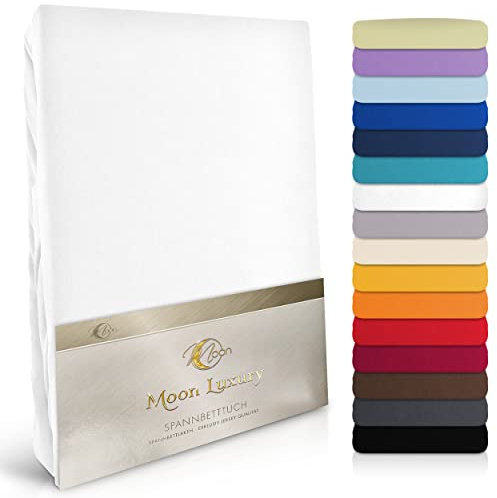 MOON-Luxury spännlakan jersey stretch 230 g/m² för vattensängar, resårsängar och konventionella madrasser (vit, 140 x 200 – 160 x 220)