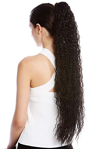 WIG ME UP - N857-V-3 Haarteil Zopf Pferdeschwanz extrem lang voluminös lockig Krepplocken gekreppt Afro Kinks Dunkelbraun 75 cm