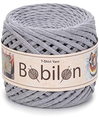 Bobilon T-Shirt-Garn Fettuccini Zpagetti Style, 7–9 mm, 100% Baumwolle, Grau Melange, 100 m | Knotenfreies Bändchengarn für Makramee, Weben & Wohndeko – Gray Melange, ideal für Anfänger & Profis