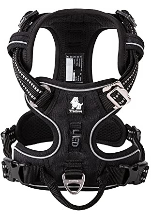 WINHYEPET True Love No Pull hundsele extra reflekterande husdjurssele för små medelstora hundar justerbar för löpning promenader vadderad mjuk nätväst enkel kontroll TLH56512 (svart, M)