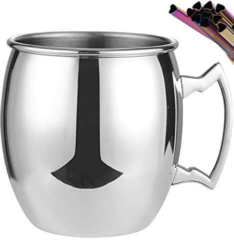 Vilihkc 4pcs Moscow Mule Mugs Large Size 18 ounces Stainless Steel Lining Pure Copper Plating Gold Brass Handles with 5 heart-shaped stainless steel straws