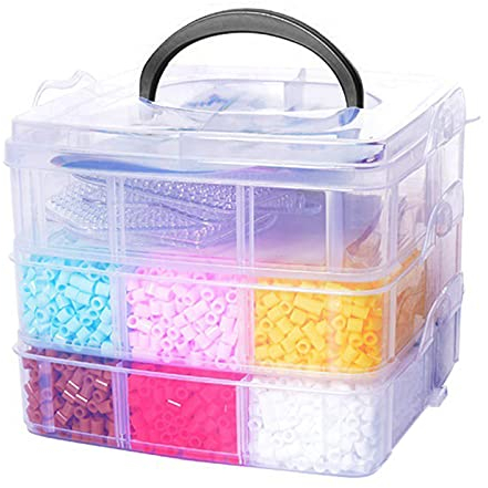 TaimeiMao 3-Stöckige Aufbewahrungsbox,Fächer Sortierbox,Plastik Aufbewahrungsbox mit Tragegriff,Sortierkasten bis 18 Verstellbare Fächer,zur Aufbewahrung von Nähzubehör,Kleinteile,Bügelperlen,Schmuck