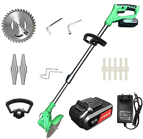 F&FSH Rasaerba A Batteria con Caricabatteria, Tosaerba Elettrico A 8 Lame Asta Telescopica Rotante di 90° Tosaerba Domestico A Batteria 24V per Prato da Giardino Potatura Rovi