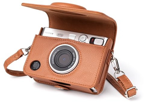 MUZIRI KINOKOO Mini EVO kamerafodral Kompatibel med Polaroid Mini EVO kameraskyddsväska med justerbar axelrem (brun)