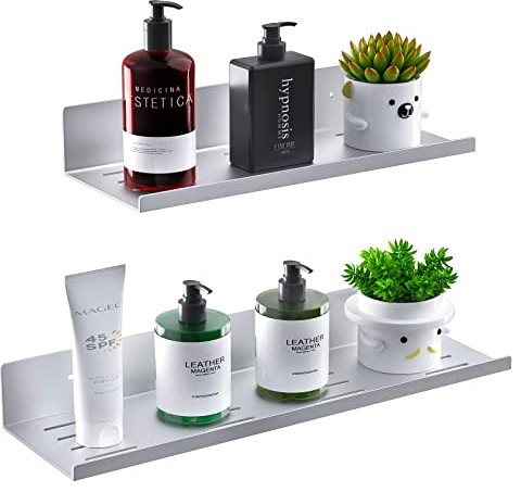 Bestdon Estante de Ducha Autoadhesivo Sin Taladrar - Juego de 2 Estantes de Aluminio para Baño, Cesta de Ducha de Pared para Accesorios, Plata